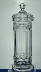 #433 Greek Key Straw Jar & Cover, Tall, Crystal, 1911-1920's